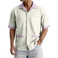 thumbnail image 1 of Men Short Sleeve Button Down Shirt with Contrast Trim Notched Collar Relaxed Fit Casual Top for Everyday Wear, 1 of 8