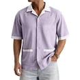 thumbnail image 1 of Men Short Sleeve Button Down Shirt with Contrast Trim Notched Collar Relaxed Fit Casual Top for Everyday Wear, 1 of 8