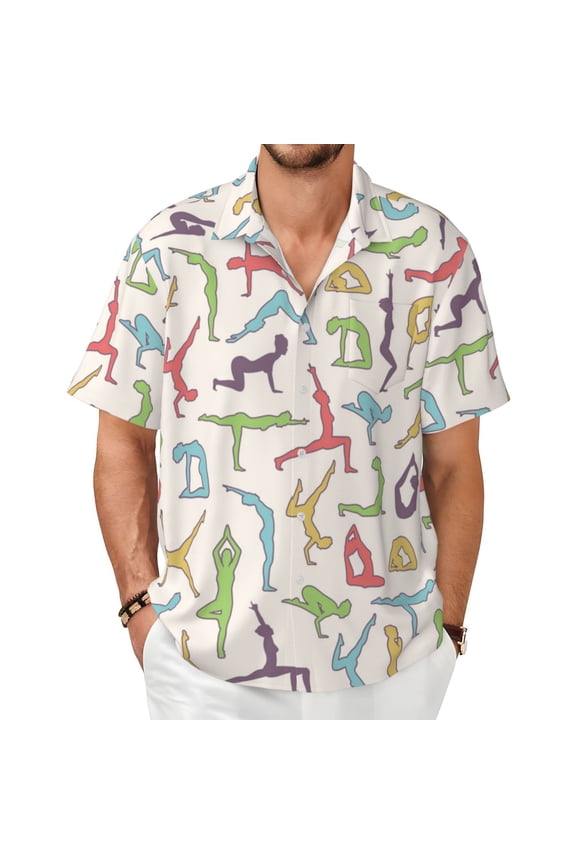 Men Short Sleeve Button Down Shirts Summer Beach Hawaiian Tops, Yoga Asanas Poses