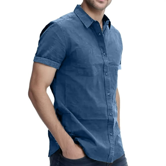 Men Short Sleeve Dress Shirt Regular Fit Stretch Freess Business Casual Button Down Shirt