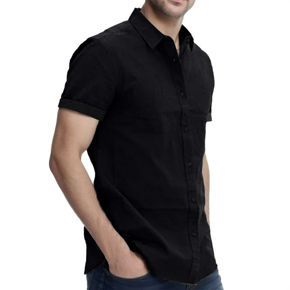 Men Short Sleeve Dress Shirt Regular Fit Stretch Freess Business Casual Button Down Shirt