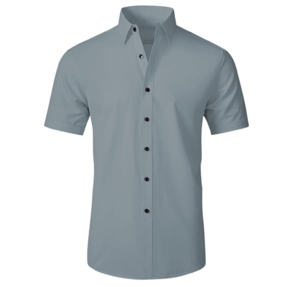 Men Short Sleeve Dress Shirts Casual Fashion Stretch Collar Regular Fit Button Down Shirt Comfortable Classic Basic Tee Light Gray XL