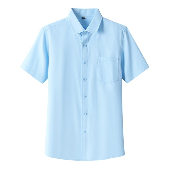 Men Short Sleeve Dress Shirts Casual Fashion Stretch Regular Fit Collar Button Down Shirt Lightweight Classic Basic Tee Light Blue L