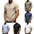 thumbnail image 1 of Men Short Sleeve Pirate Shirt Lace up Medieval Top with Pocket Pirate Costume Halloween Cosplay Mens Halloween Costume, Size M, 1 of 8