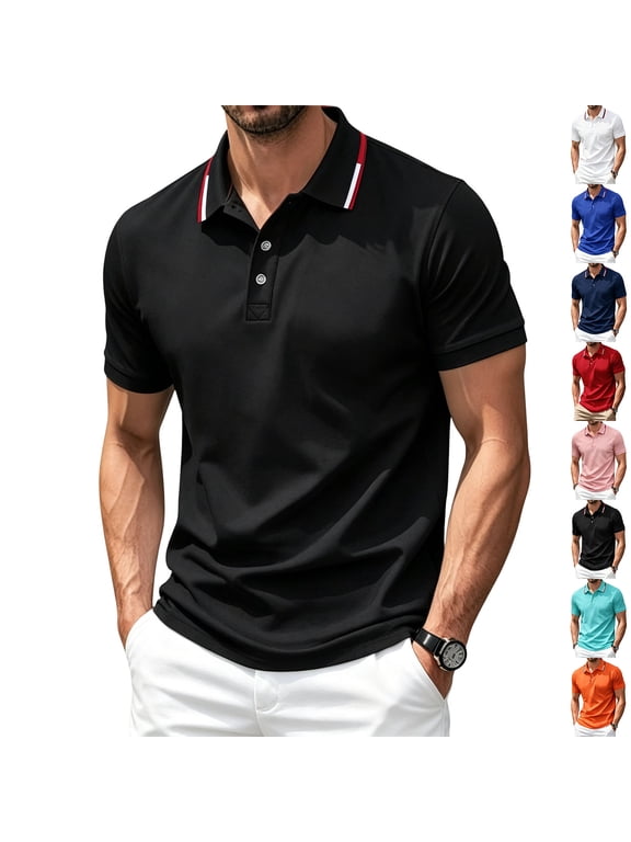 Men Short Sleeve Polo Shirt Athletic Breathable Classic Fit Quick Dry Performance Collared Top for Summer Sports Casual Wear