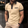 thumbnail image 1 of Men Short Sleeve Polo Shirt Casual Pullover Tops Fashion Patchwork Tshirt Button Down Blouses Trendy Outfits Clothing, 1 of 5