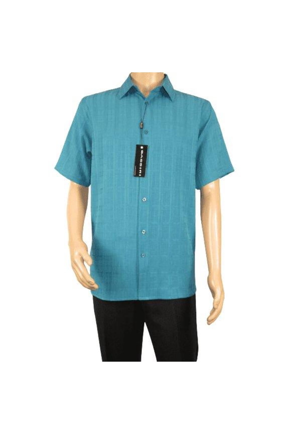 Men Short Sleeve Sport Shirt by BASSIRI Light Weight Soft Microfiber 60081 Teal