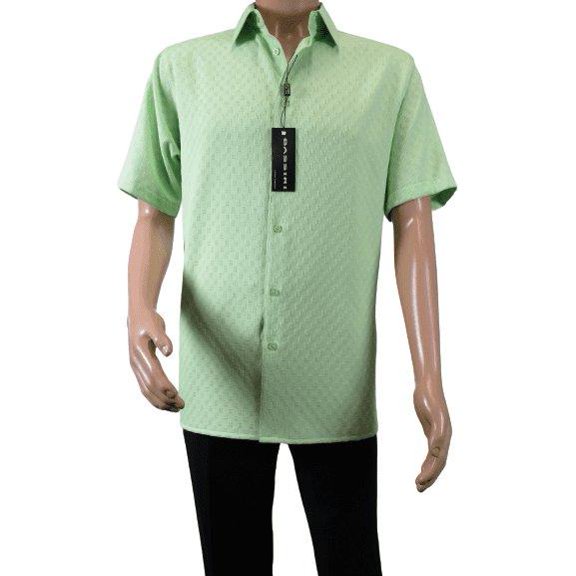 Men Short Sleeve Sport Shirt by BASSIRI Light Weight Soft Microfiber 61991 Green