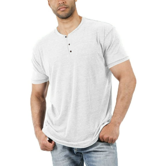 Men Short Sleeve T-Shirt Casual Solid Color Henley Tops