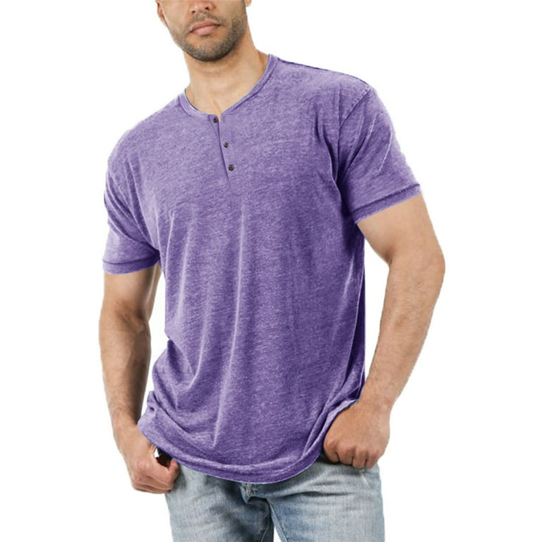 Men Short Sleeve T Shirt Casual Solid Color Henley Tops Walmart