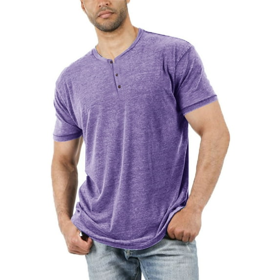 Men Short Sleeve T-Shirt Casual Solid Color Henley Tops