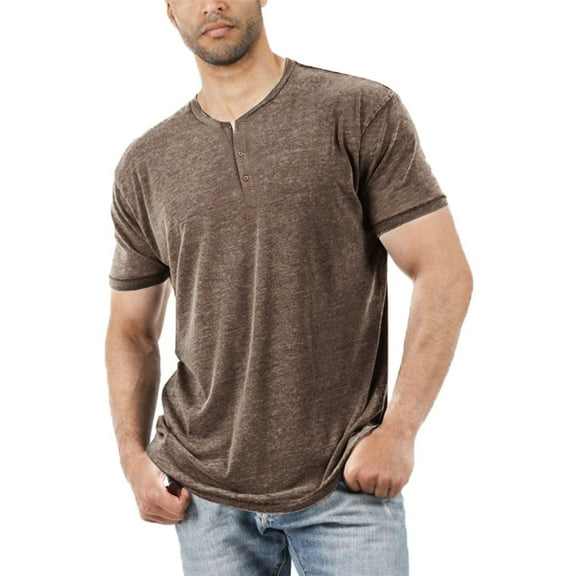 Men Short Sleeve T-Shirt Casual Solid Color Henley Tops
