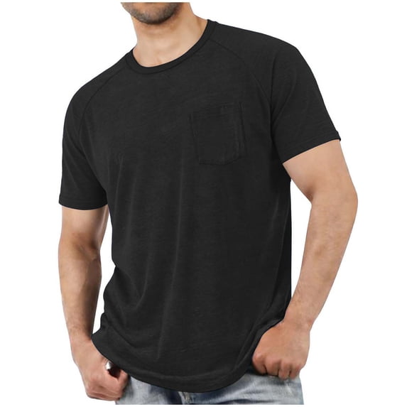 Men Short Sleeve T-Shirts with Chest Pocket, Solid Color Crewneck Tee Soft Comfy Summer Tops Workout Athletic Tshirt
