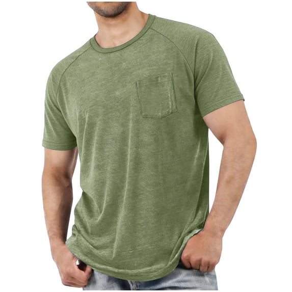 Men Short Sleeve T-Shirts with Chest Pocket, Solid Color Crewneck Tee Soft Comfy Summer Tops Workout Athletic Tshirt