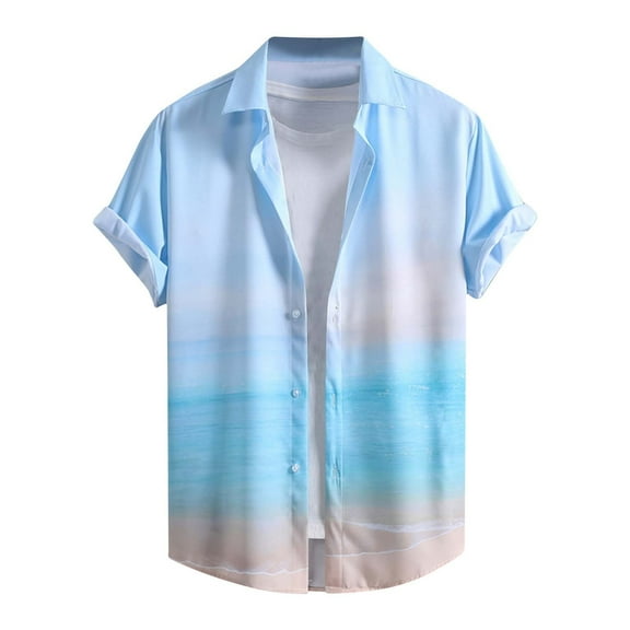 Men Short Sleeve Tops Tees Gradient Shirt Button Down Tshirts Lapel Neck Blouses Casual Summer Beach Shirts Fashion Outfits