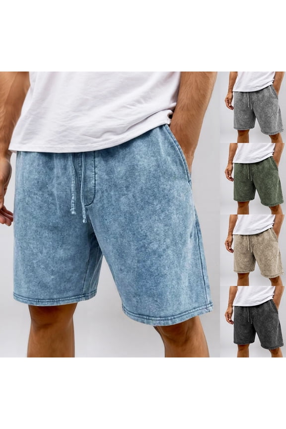 Men Shorts 5 Inch Distressed Washed Shorts Drawstring Waist Relaxed Fit Casual Vintage Summer Shorts Khaki XXXL