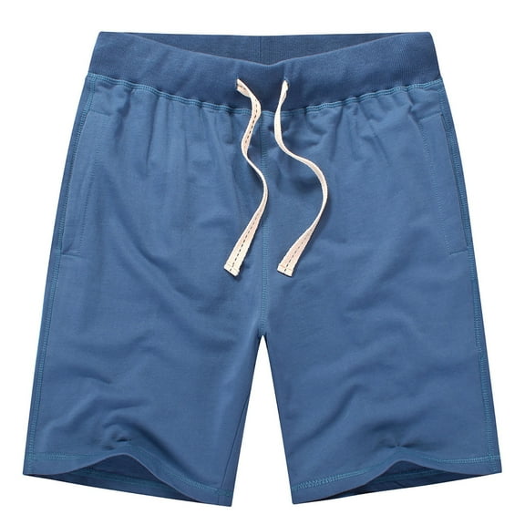 Men Shorts All Cotton Loose Sports Shorts With Five Piece Waist And Drawstring Casual Shorts For Chores Para Hombre Blue L