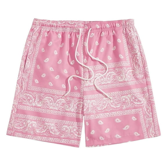 Men Shorts Boho Vintage Hippie Paisley Shorts Drawstring Elastic Waist Beach Shorts Swim Trunks Mens Running Shorts Pink M