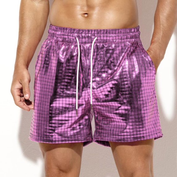 Men Shorts Carnival Clothes For Men'S Metallic Shorts Sequins Shorts For Rave Hot Party Mardi Gras Pink XS