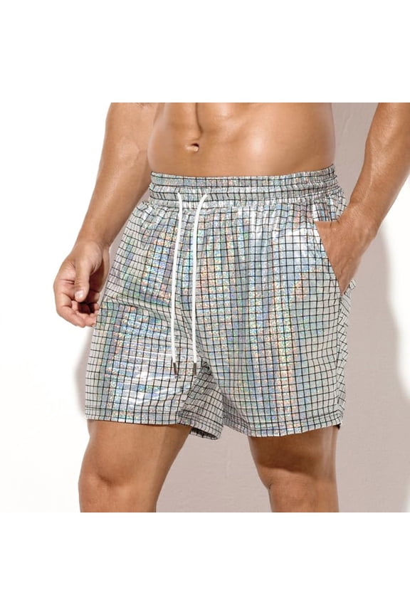 Men Shorts Carnival Clothes For Men'S Metallic Shorts Sequins Shorts For Rave Hot Party Mardi Gras Silver XL