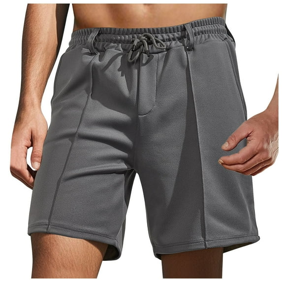 Men Shorts Casual European Solid Color Drawstring Waistband Pineapple Grid Business Beach Shorts Athletic Shorts Grey L