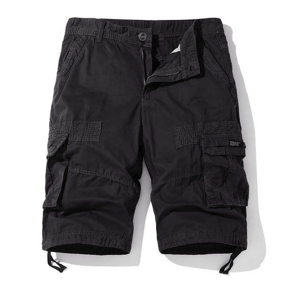 Men Shorts Casual Fashion Solid Shorts With Multi-pocket Button Zipper Elastic Waist Shoort Pants Mens Cargo Shorts Black 2XL