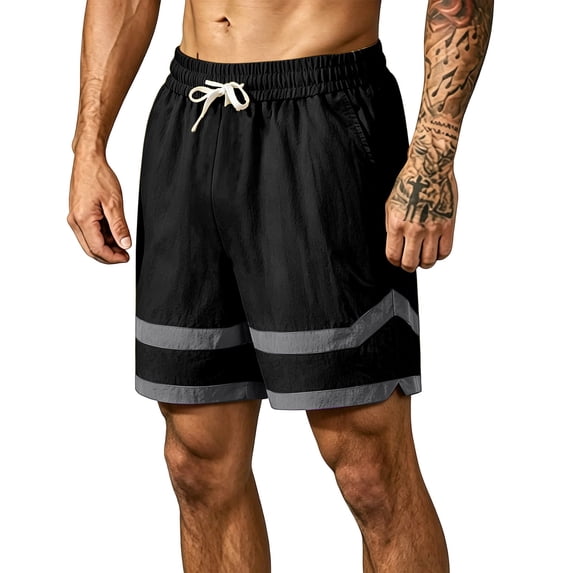 Men Shorts Casual Knee Length Men's Running Athletic Shorts, Color Black Elastic Waist Drawstring Shorts, Loose Casual Outdoor Hiking Short Pants Black 4XL