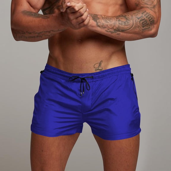 Men Shorts Casual Men Casual Faddish Solid Shorts With Pocket Zipper Elastic Waist Short Pants Outdoor Sweatpants Blue XXL