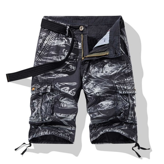 Men Shorts Casual, Men Casual Solid Zipper Button Multi-pocket Cropped Cargo Shorts