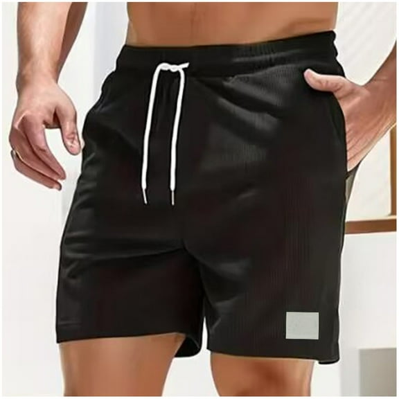 Men Shorts Casual Pocket Elastic Waist Straight Half Shorts Pants Sport Pants Mens Cargo Shorts Black M