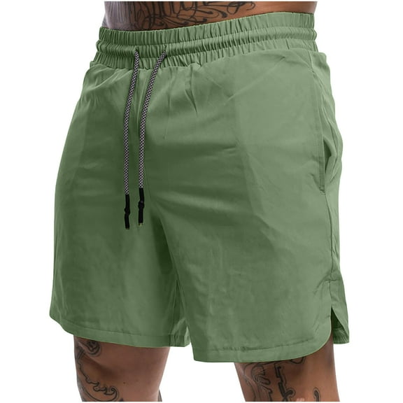 Men Shorts Casual Solid Color Casual Drawstring Pockets Elastic Sports Shorts Chores Para Hombre Army Green 2XL