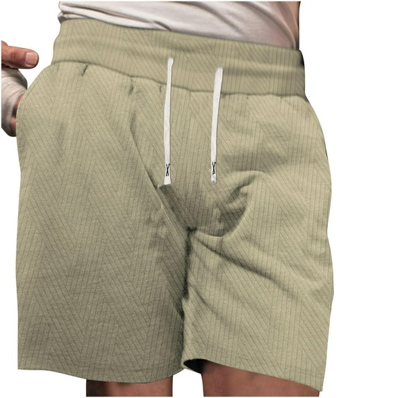 Men Shorts Casual Solid Color Casual Drawstring Pockets Elastic Sports Shorts Mens Cargo Shorts Khaki M