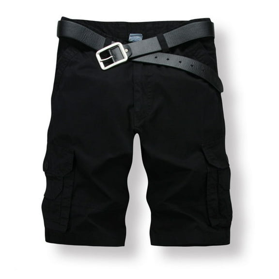 Men Shorts Casual Solid Fashion Zipper Button Pockets Cropped Cargo Shorts Chores Para Hombre Black S