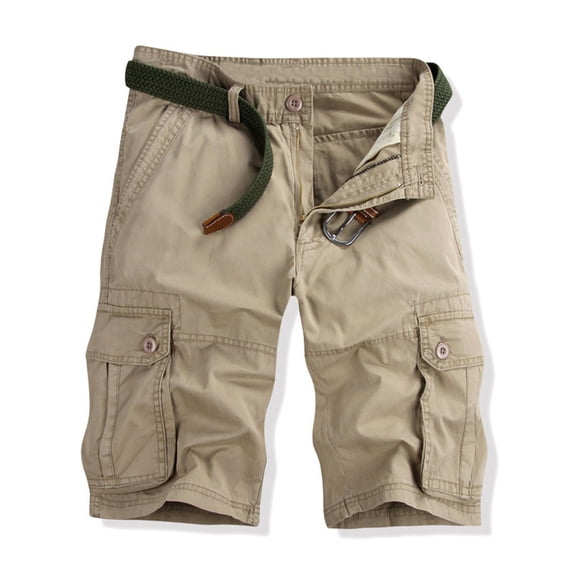 Men Shorts Casual Solid Fashion Zipper Button Pockets Cropped Cargo Shorts Chores Para Hombre Khaki S