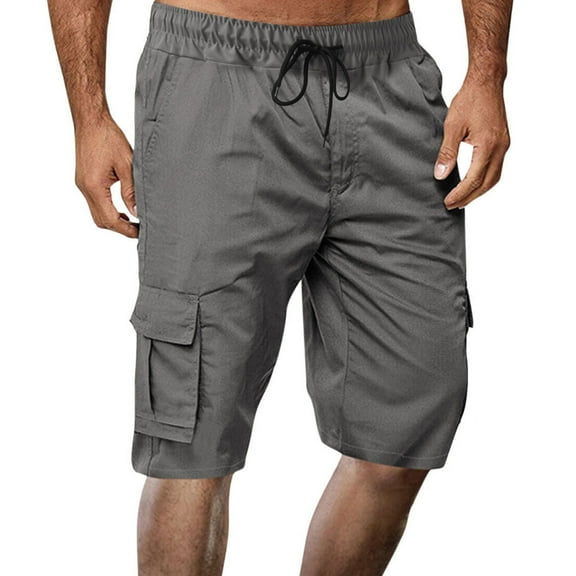 Men Shorts Casual Solid Knee Length Cargo Multi Pockets Fashion Short Pants Chores Para Hombre Dark Gray M