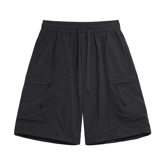Men Shorts Jeans Below Knee Men's Cargo Shorts with Elastic Waist Drawstring,Plus Size Summer Wide Leg Shorts with Multi Zipper Pocket Black XXL