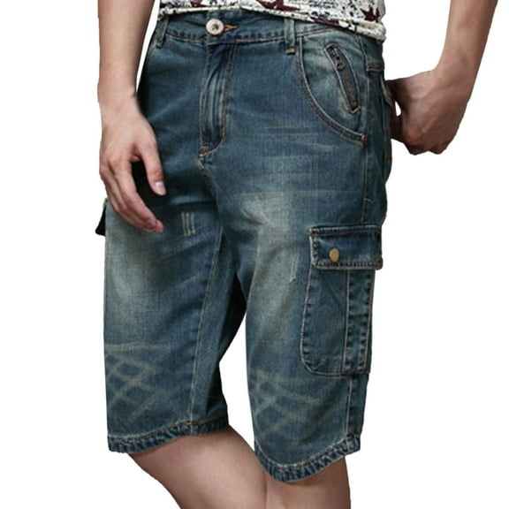 Men Shorts Men's Beach Shorts European German Casual Loose 3/4 Pants Men's Jeans Men's Comfortable Street Fashion Foreign Trade Cropped Pants