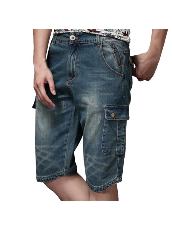 Men Shorts Men's Beach Shorts European German Casual Loose 3/4 Pants Men's Jeans Men's Comfortable Street Fashion Foreign Trade Cropped Pants