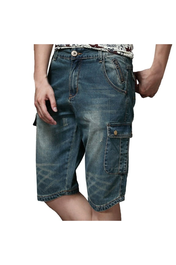 Men Shorts Men's Beach Shorts European German Casual Loose 3/4 Pants Men's Jeans Men's Comfortable Street Fashion Foreign Trade Cropped Pants