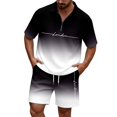 thumbnail image 1 of Men Shorts Outfit Gradient Ombre Waffle Knit 2 Piece Set,Zip Polo With Los Angeles Letter Print & Drawstring Black XXXXXXL, 1 of 4