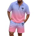 thumbnail image 1 of Men Shorts Outfit Gradient Ombre Waffle Knit 2 Piece Set,Zip Polo With Los Angeles Letter Print & Drawstring Purple XXL, 1 of 4