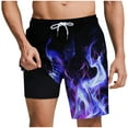 thumbnail image 1 of Men Shorts Plus Size Flame Graphic Printed Elastic Waist Comfy Loose Summer Beach Pants with Pocekt Purple 2XL, 1 of 6