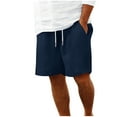 thumbnail image 1 of Men Shorts Plus Size Waffle Solid Color Casual Elastic Waist Summer Beach Shorts with Pocket Navy L, 1 of 6
