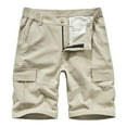 thumbnail image 1 of Men Shorts Slim Fit Stretch Denim Ripped Cargo Bermuda Shorts Comfort Flex Waist Beige 36, 1 of 5