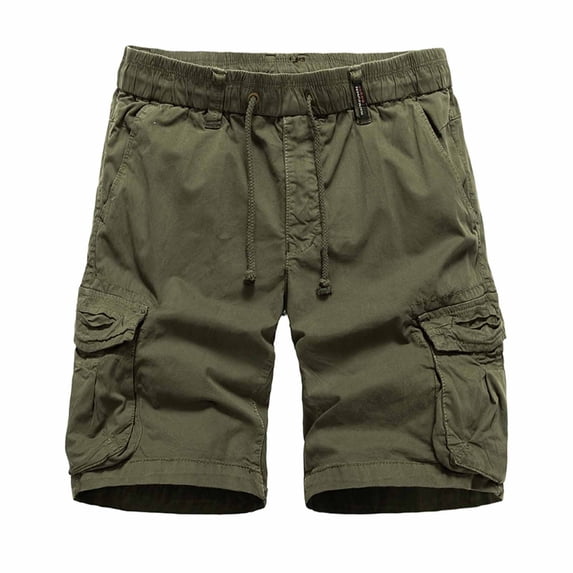 Men Shorts Sports Elastic Waist Multi-Pockets Relaxed Summer Shorts Pants Mens Cargo Shorts Army Green S