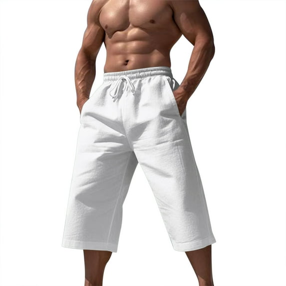 Men Shorts Summer Casual Solid Cotton Linen Pockets Loose Basketball & Gym Shorts