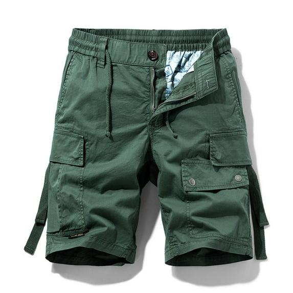 Men Shorts Summer Fashion Solid Color Casual Shorts Multi-Pocket Cargo Shorts Chores Para Hombre Army Green S