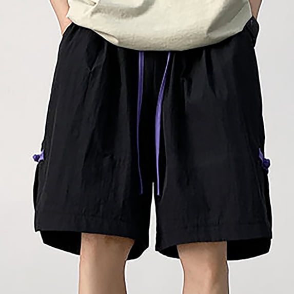 Men Shorts Wide-Leg Style Solid Color Drawstring Pocket Drying Casual Work Shorts. Casual Shorts for Men Black M