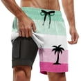 thumbnail image 1 of Men Shorts with Compression Liner Summer Tree Print Drawstring Elastic Waisted Striped Beach Shorts, 1 of 4