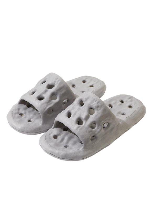 Men Shower Slide Slippers Bubble Textured Shower Slides Hollow Drainage Holes Quick‑Dry Non‑Slip Open‑Toe Indoor Bathroom House Sandals